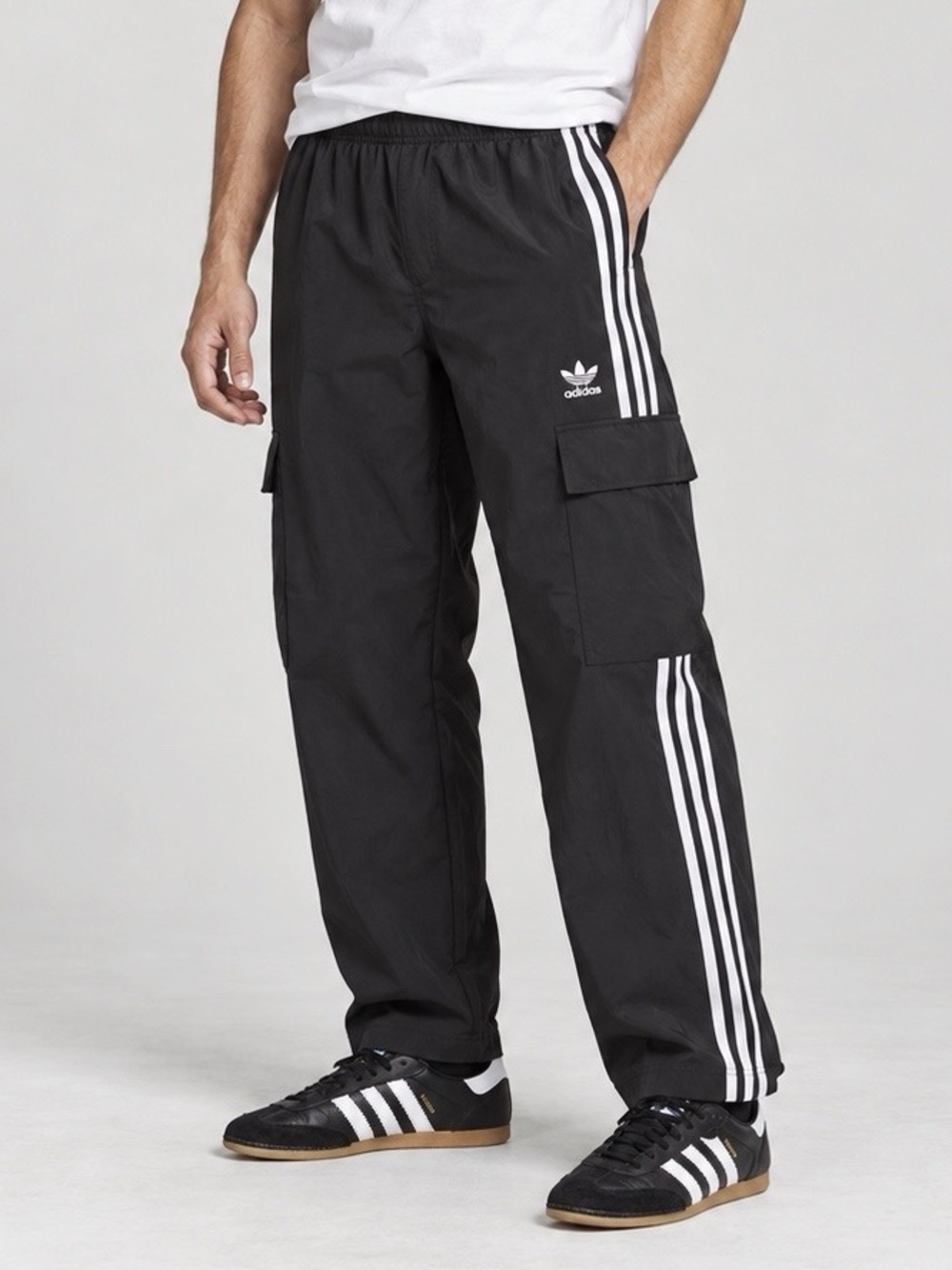 Adidas Originals Men Black Nylon Cargo Utility Wide Leg Pants LARGE Gorpcore